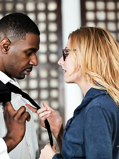 Interracial skinny blonde