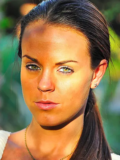 Stunning brunette Rahyndee James teases nude and stuffs her cunt