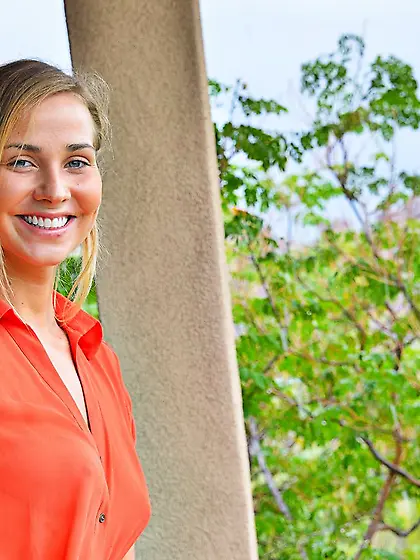 Sweet teen blonde Courtney Dillon strips outside and plays with