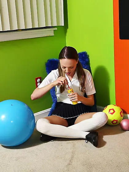 Lustful teenager Aubrey Star is losing off uniform and spreading