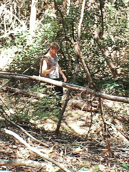 Fair-haired lad blindfold gag