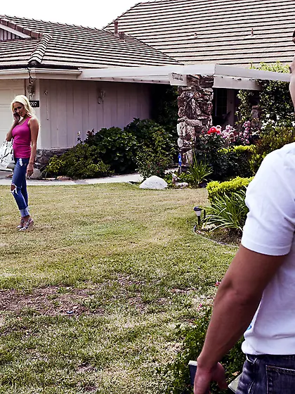 Cute blond chick,  Breanne Benson sucking a big cock and gets her