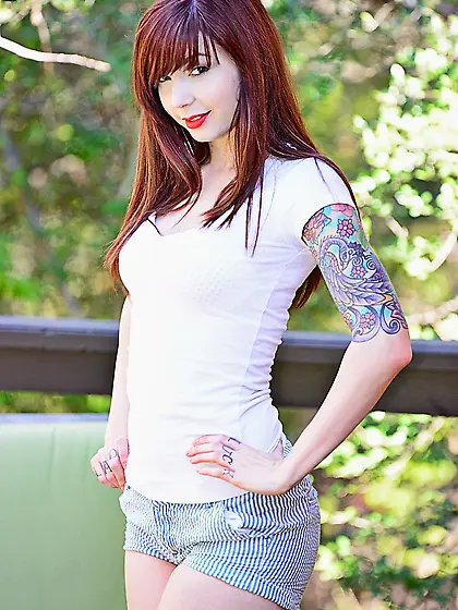 Sweet girl with red hair Ivy Jean strips out of her cute outfit