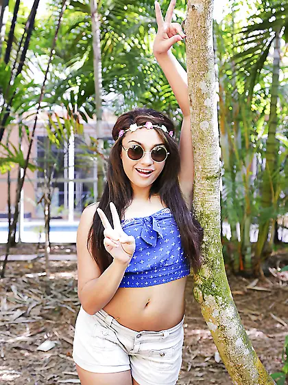 Small-tittied love wants to safe the trees and gets naked in pro