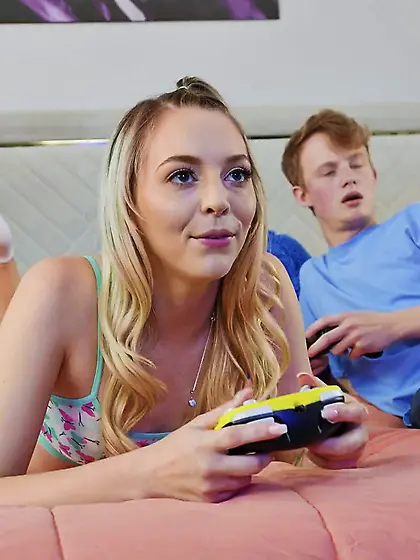 Cute blondie with natural tits seduced her stepbrother