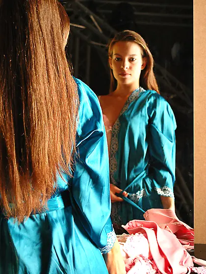 Kim Nubiles takes her sexy satin robe off and teases us in sexy