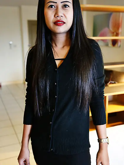 Golf looks great as she showcases her tight Asian body for you