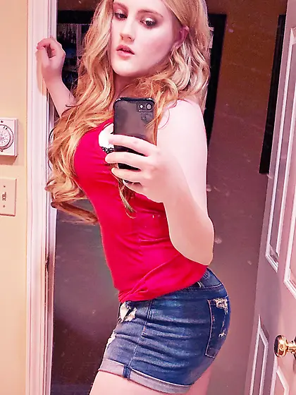 Blonde Tranny in Sexy Red Outfit