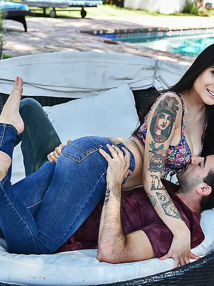 Gorgeous Asian girl with fake boobs pleases lucky dude outdoors