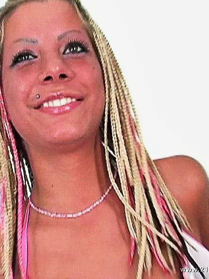 Sandra Parker strips her sexy blue lingerie off and then toys he