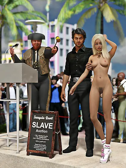 Blonde white slave girl sold at Slave Auction