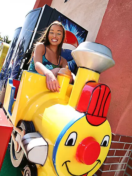 Smiling awkwardly petite slut