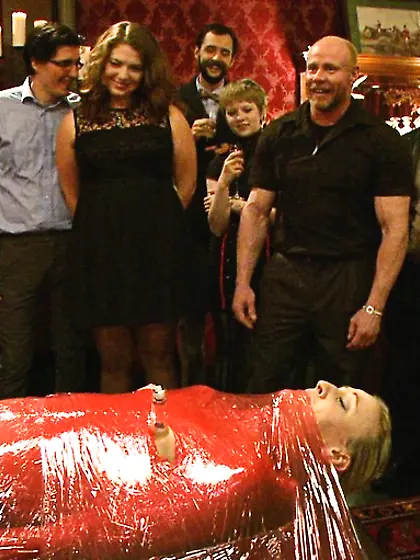 Blonde secured table red