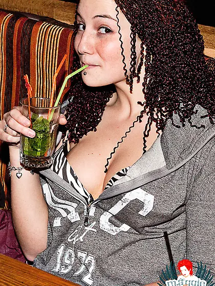 Kinky teeen gal Red Maggie takes off her clothes in the bar with