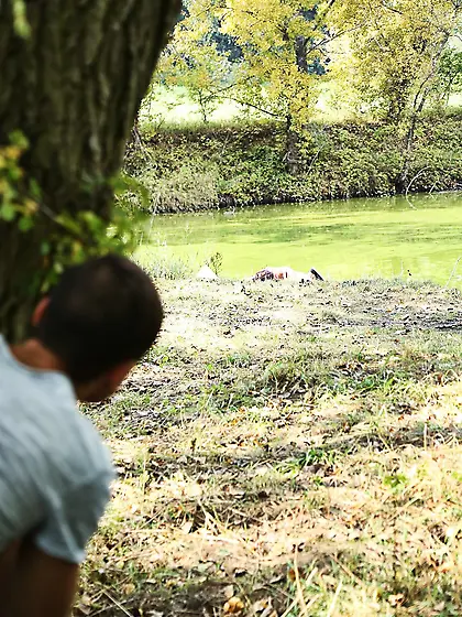Voyeur turns out to be so handsome that the topless chick spread
