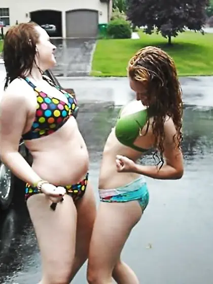 Susan, Denise, Karen having joy washing my car