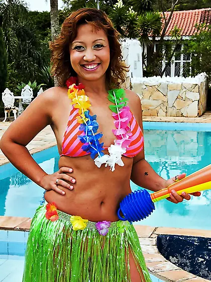 Seductive Hawaiian bitch Sabrina Ferrari strips by the pool and