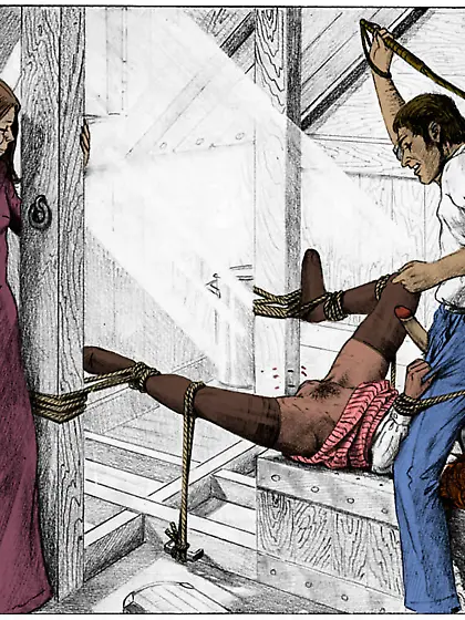 Whipped on the pussy (by Farrel).  Colorized.