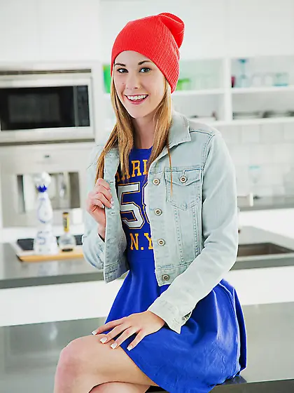 Blonde teen red hat