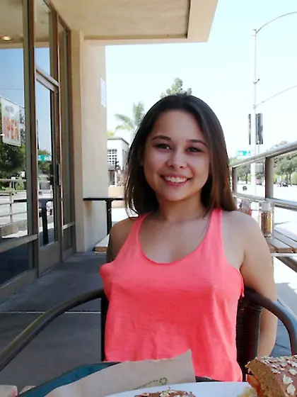 Tattooed busty teen coping