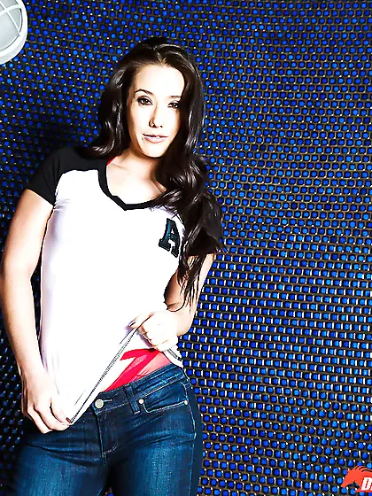 Improvised solo strip scene starring beautiful brunette pornstar