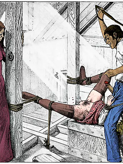 Whipped on the pussy (by Farrel).  Colorized.