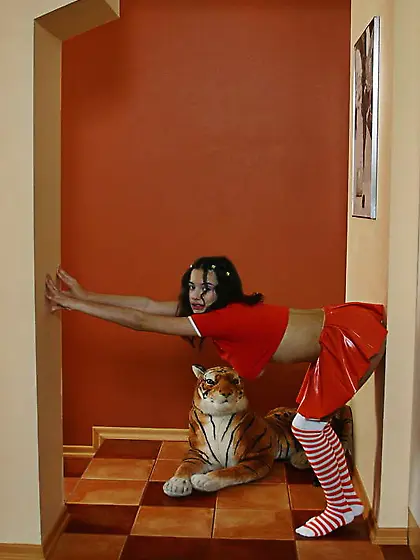 Cute teen angel Felicity Fey strips her slutty outfit and shows