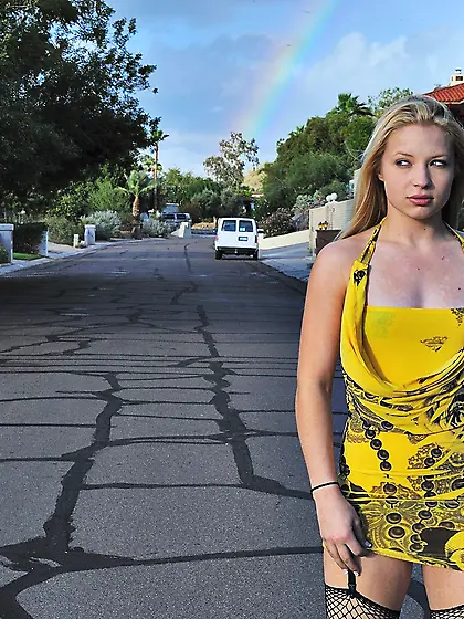 Cute blond babe Alyssa Branch shows her beautiful tiny tits on a