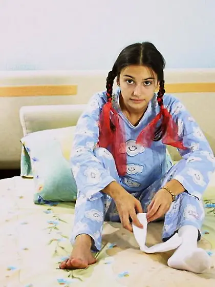 Hot pigtailed teen cuttie Felicity Fey strips her pajamas and sh