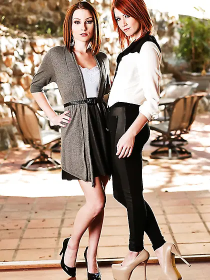 Elegant girls with red hair are tired of being serious and want