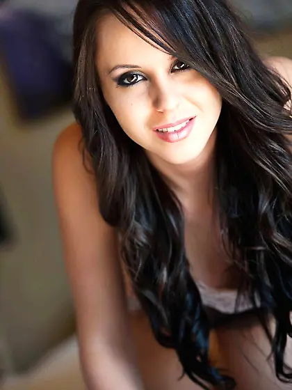 Dark haired babe in lingerie Bryci shows off her perfect big tit