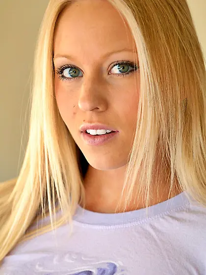 The first features Mary in denim shorts and a tight t-shirt