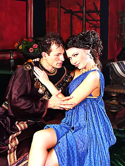 Pretty brunette blue dress