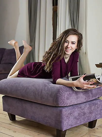 Skinny angel while reading magazine feels desire to pose complet