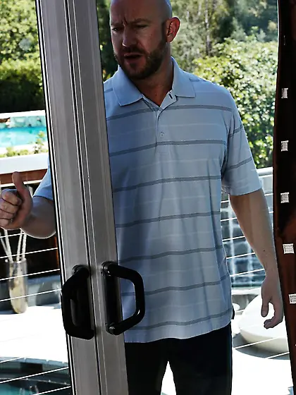 Female with huge balloons Katie Kox is moving on the throbbing h