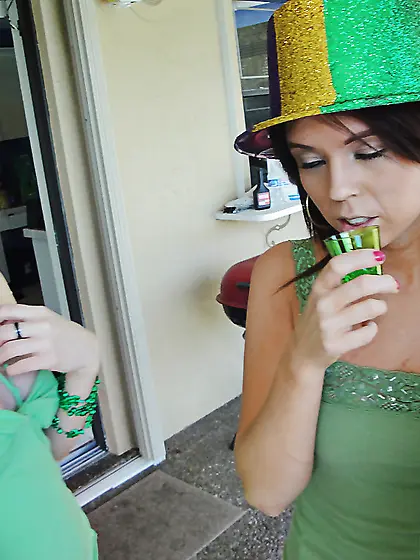 Girl with low lip piercing and friend have sex on Saint Patrick'