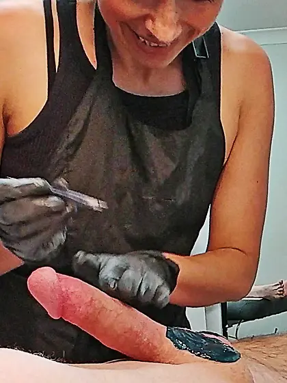 Waxing erection - CFNM.  Happy waxer! 2