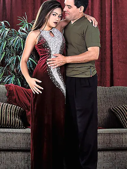 Hot Asian gal Sabrine Maui strips her clothes and swallows a thr