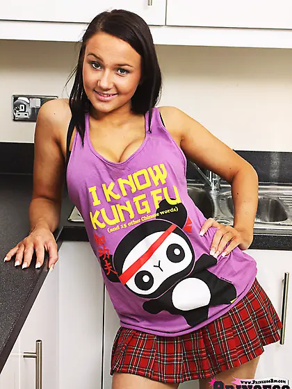 Teenage babe eats breakfast