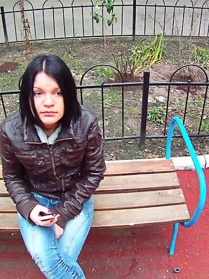 Small-tit brunette green panties