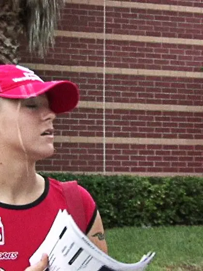 Julie takes her pants off and gets her teen pussy rammed hard an