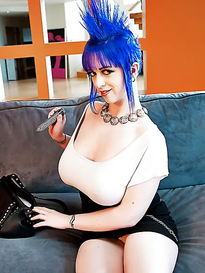 Blue hair big tits emo