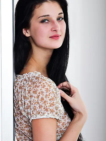 Nasty brunette with long legs Katya AC feels hot and comfy in he