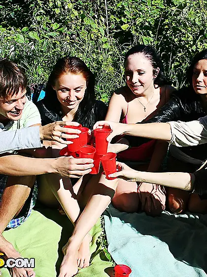 College girls and boys get wild with group sex while camping