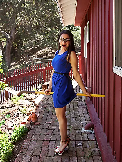 Wild brunette teen blue