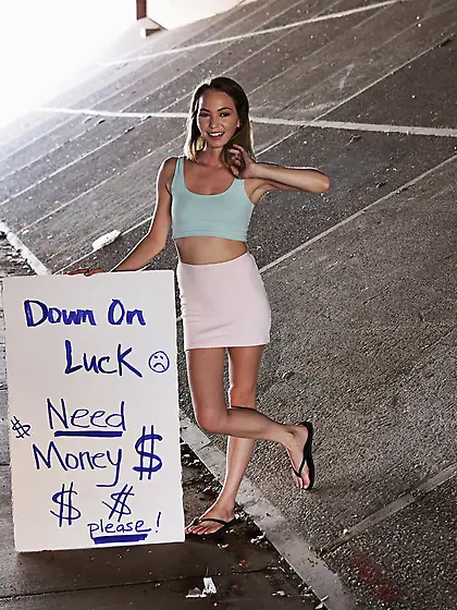Cute hitchhiker pays with her ass and pussy for a free car ride