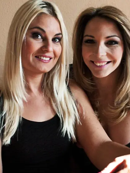 Perky blonde black stockings