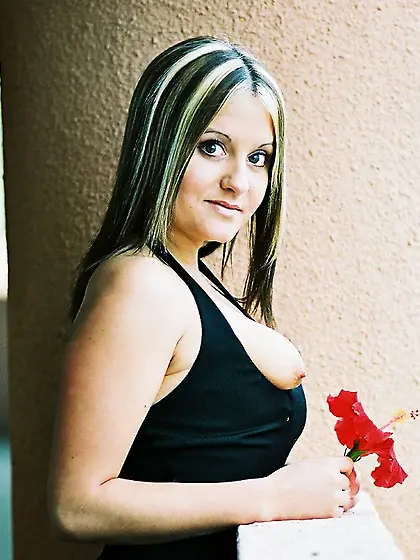 Nicole Parks pulls down her sexy black dress and shows her big n