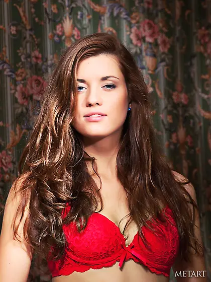 Brown-haired babe with a winning smile shows her ass on all four