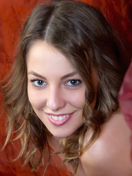 Burgundy curtain frames babe